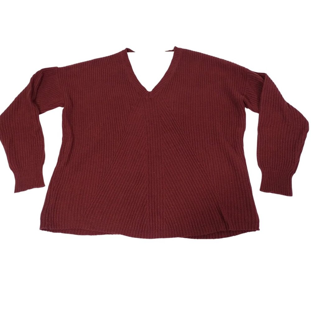 Jessica Simpson Seana Burgundy Wine Red V-Neck Sweater Women Size XL Long Sleeve